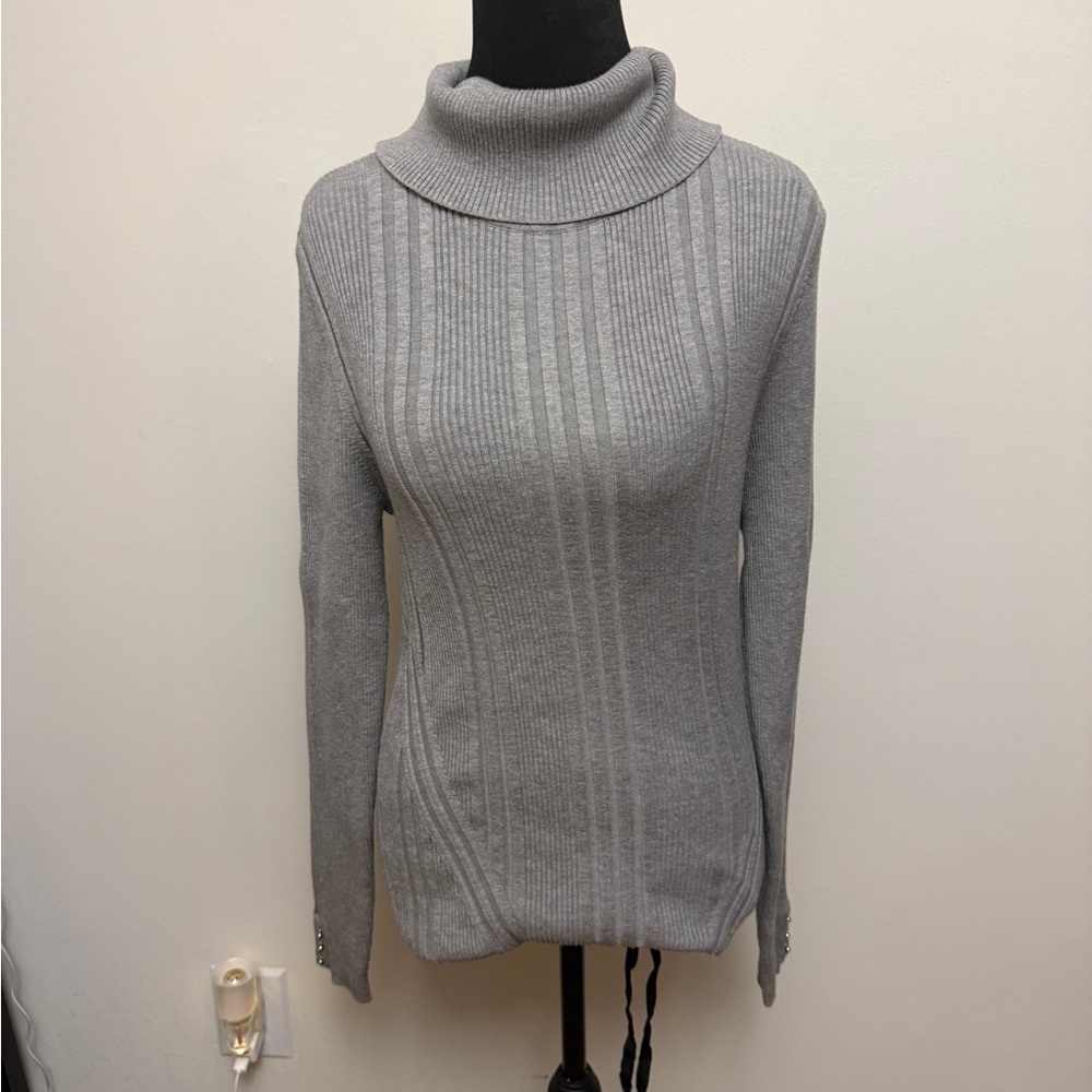 White House Black Market Light Gray Ribbed Cowl Neck Sweater